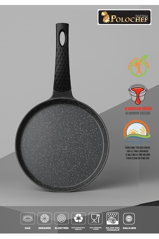 Polochef Granit Döküm Krep Ve Gözleme Tavası 26 Cm Siyah