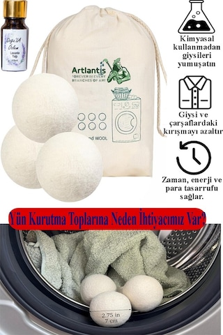 Yün Kurutma Topu 3 Adet Kurutma Makinası Topu 3 Lü %100 Merinos Yün Keçe Organik Çamaşır Kurutma Kırışıklık Önleyici Beyaz