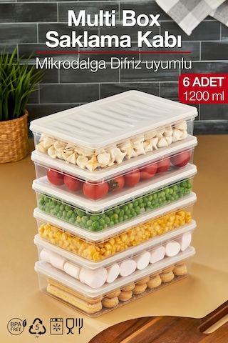 Multi Box 6 Lı Set Saklama Kabı Seti - Dondurucu & Mikrodalga Uyumlu Krem