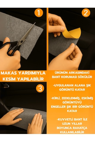 Beylini Kendinden Yapışkanlı Kapı Kaplaması Keçe Oto Zemin Bagaj Çatı Dayanıklı Uzun Ömürlü Araç Kaplama 3mm Gri Gri