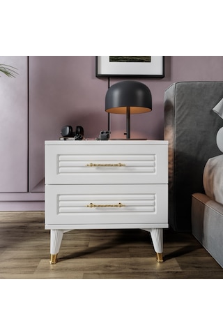 Panjurlu 2 Çekmeceli Komodin Pnj5002 Beyaz Gold