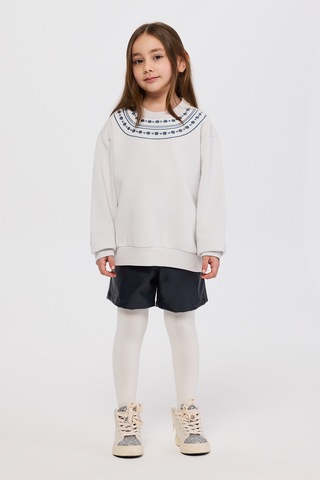 Panço Kız Çocuk Nakışlı Gri Sweatshirt