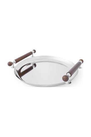 Yargıcı Ahşap Saplı Paslanmaz Çelik Tepsi 33x36x7 Cm 26knhs1039n St