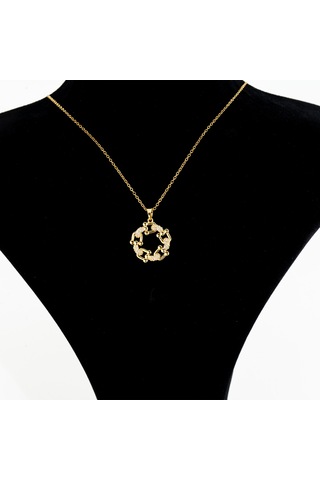 Biem Çiçekli Yuvarlak Çelik Kolye Gold/gümüş