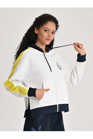 Fenerbahçe Ekru Tribün Palamutlu Kadın Oversize Sweatshirt