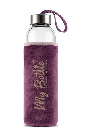 My Bottle Peluş Kılıflı Cam Matara Taşıma Askılı Şık Su Şişesi Mor