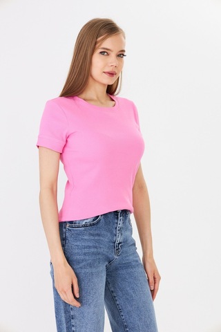 Hdm Kadın Pembe Kısa Kollu Basic Bisiklet Yaka Tişört - H6037