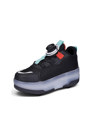 Nstil Unisex Çocuk Spor Ayakkabı Akıllı Bağcıklı Çıkarılabilen Patenli Işıklı Rahat Sneaker 030 Siyah