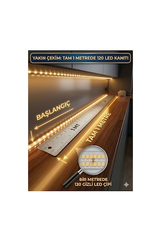 5mt Günışığı 3000k , Şerit Led ,mutfak Dolabı Tezgah Aydınlatması Led,1 Metrede 120 Led Yüksek Lümen,12v ,yapışkanlı Led Işık Trafo Hariç Günışığı-3000k