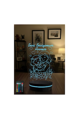 Anneler Günü Hediyesi 3d Led Gece Lambası - Seni Seviyorum Annem Tasarımlı Dekoratif Aydınlatma