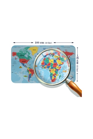 Türkçe Eğitici Ülke Ve Başkent Okyanus Detaylı Atlası Dünya Haritası Duvar Sticker -60x105-3863 - Renkli Çok Renkli