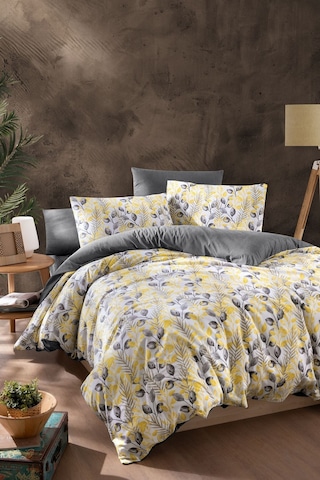 Mystory Home Lastikli Çarşaflı Çift Kişilik Nevresim Takımı Lemon 200x220 Cm Sarı - Gri