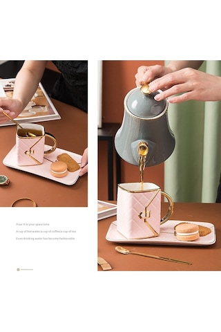 Novahub Şık Seramik Kahve Fincanı - Altın Kenarlı, 310ml Siyah Siyah