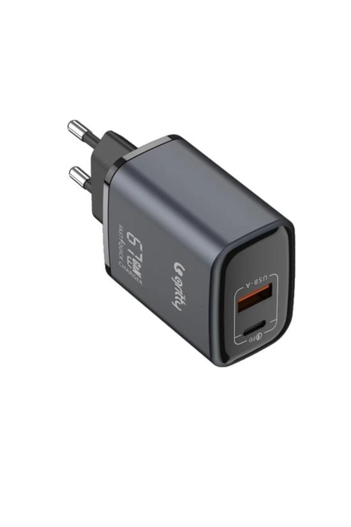 Gan 67w 2 Portlu Usb-a Type-c Pd Hızlı Şarj Adaptörü Siyah Gri - Siyah