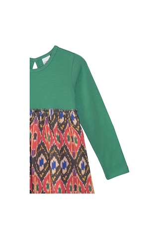 Lovetti Deniz Yeşili Kız Çocuk Kilim Desen Uzun Kol Elbise 7910H007 Yeşil