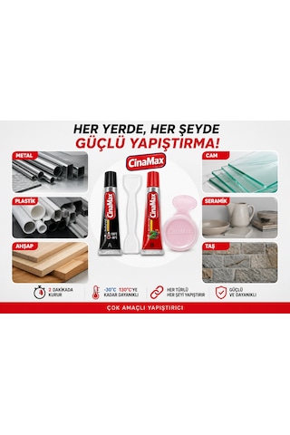 Cinamax Çift Bileşenli Epoksi Yapıştırıcı 16 Gr Metal Plastik Ahşap Cam 4 Dakika Kurur Güçlü Hız