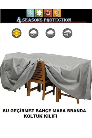 Premium Kalın Bahçe Mobilya Brandası 200x160x80 Cm Masa Sandalye Gri