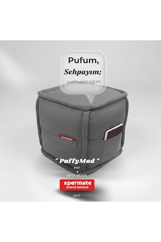 Dekoratif Kare Puf Orta Sehpa Ayak Uzatma Puf 40x40x42 Cm Puffymod Gri