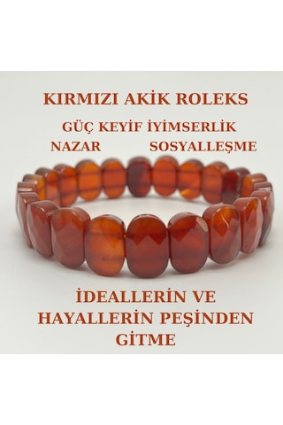 Yıldız Doğal Taş Kırmızı Akik Doğal Taş Roleks Bileklik Çok Renkli