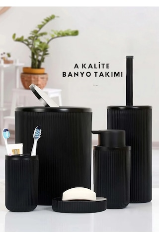 Bay Siyah 5'li Banyo Takımı Banyo Dekorasyonu Için Beşli Set Banyo Aksesuar Ve Düzenleyicileri Najmaddin Standart