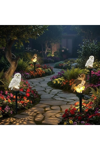 Baykuş Şeklinde Güneş Enerjili Kazıklı Bahçe Aydınlatma S-18 Çok Renkli