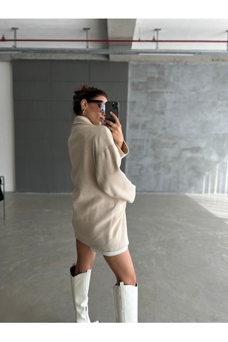 Laluvia Balıksırtı Oversize Kaban Taş Rengi Bej