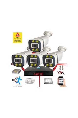 Bises 4 Kameralı Hareket Algılayan 5 Mp Lens 4 Warm Led Gece Renkli Gösteren Güvenlik Kamerası Seti Bs 604w