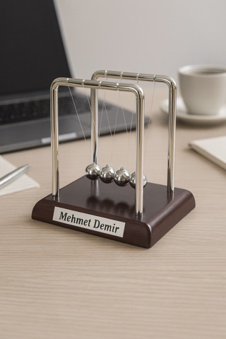 İsim Yazılı Kişiye Özel Newton Sarkaçı Metal Denge Topu Masaüstü Ofis Şık Dekoratif Hediye Küçük Boy