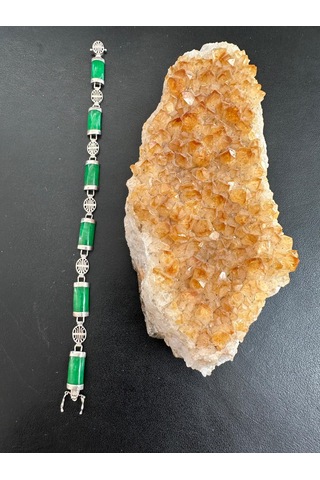 Yeşim Taşlı Gümüş Genç Kız Bileklik 925 Ayar 8,56 Gram 18 Cm