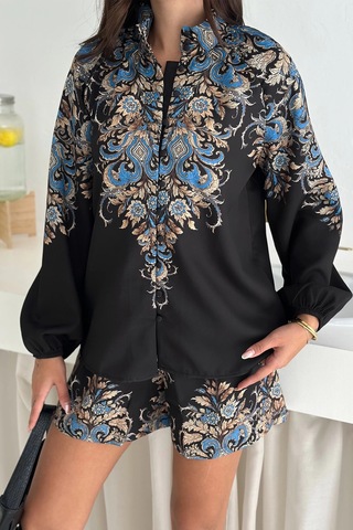 İthal Atlas Kumaş Bluz&şort Takım Siyah Siyah