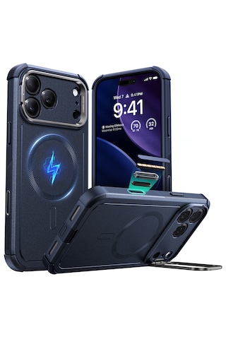 Esr Apple Uyumlu iPhone 17 Pro Max Cyber Tough Magsafe Stantlı Kapak - Lacivert Lacivert