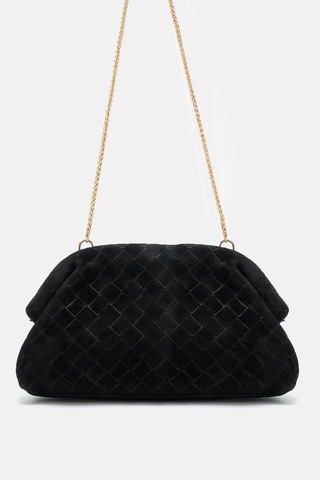 Dericlub Althea Kadın Örgü Desenli Clutch El Çantası Gerçek Süet Deri Siyah