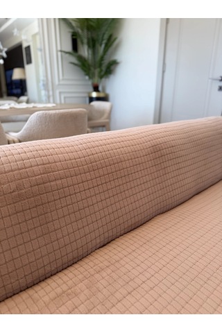 Kare Desen Süngerli Wellsoft Koltuk Örtüsü 170x215 Cm Bej
