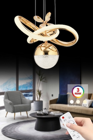 İstanbul Avize Begonvil Gold Kumandalı 3 Renkli Ledli Modern Lüx