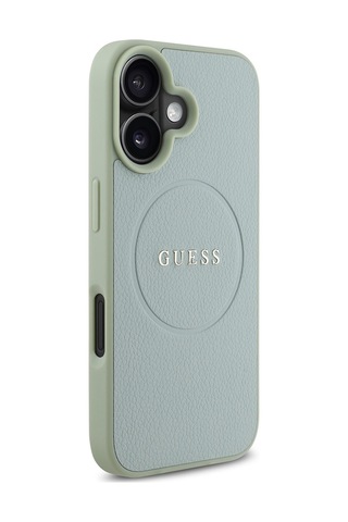 Apple iPhone 16 Plus Uyumlu Kılıf Guess Lisanslı Magsafe Şarj Özellikli Yazı Logolu Grained Kapak Yeşil