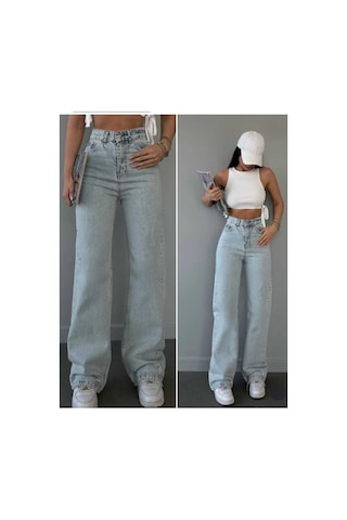Woddi Nvn Hsn Cnk Serenay Mavi Kar Yıkama Likralı Bel Salaş Jeans New Sezon Taş1