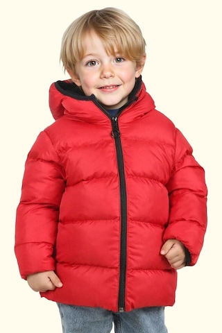 Erkek Çocuk Polarlı Kürklü Kapüşonlu Su Geçirmez Rüzgara Dayanıklı Şişme Kışlık Mont Kaban Kırmızı