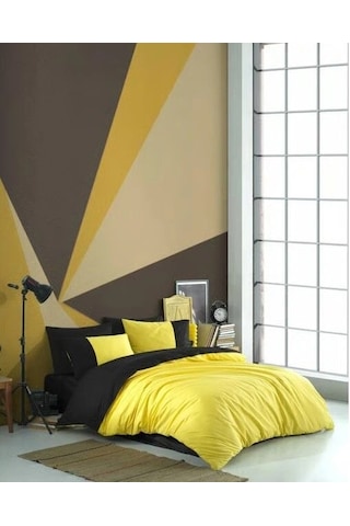 Kingsize Poplin Nevresim Diamond Sarı Siyah