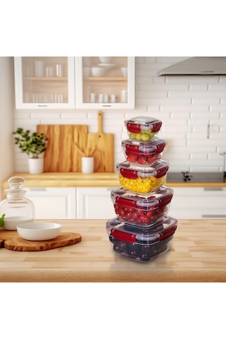 5'li Set Master Kare Saklama Kabı 275 ML - 500 ML - 900 ML - 1500 ML - 2400 ML 001
