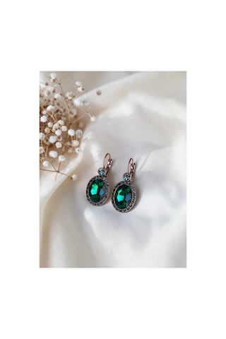 Kristal Taşlı Oval Küpe Fayra-a495ekp Yeşil