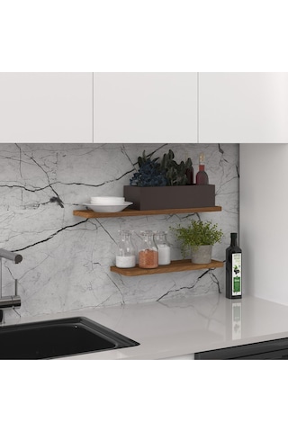 Modern Organizer Düzenleyici Dekoratif 2'li Kitaplık Banyo Mutfak Duvar Rafı Ceviz