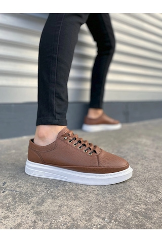 Mevese Emirp Cilt Bağcıklı Erkek Sneaker Günlük Ayakkabı - Taba Beyaz