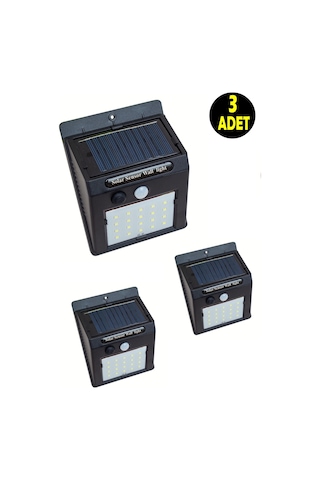 3 Adet Güneş Enerjili Bahçe Teras Balkon Gece Aydınlatma Lambası Armatürü -dekoratif Solar Aplik