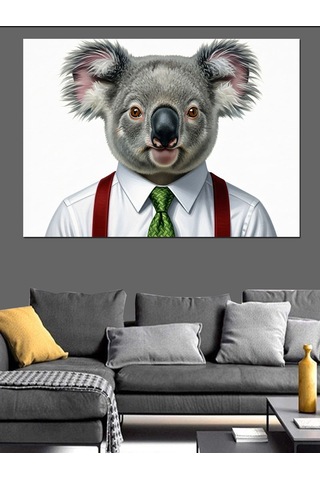Kravatlı Sevimli Koala Portresi Dekoratif Kanvas - Mdf Ahşap Tablo
