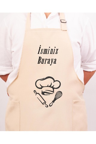Mutfak Önlüğü Kişiye Ve İsme Özel Nakışlı Mutfak Önlüğü Şef 2 Farklı Renkler Krem