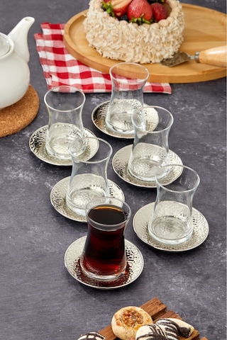 Cooker 6'lı Metal Dövme Desen Çay Tabağı Gümüş Ckr3578 Gümüş