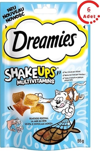 Dreamies Shakeups Multivitaminli Deniz Ürünleri Kedi Ödül Maması 6 x 55 G