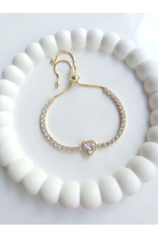 Çelik Gold Asansörlü Kalpli Kadın Bileklik Sevgililer Günü Hediyesi Gümüş