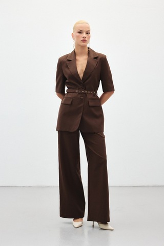 Sateen Bol Paça Keten Pantolon - Kahve-136410 Kahve