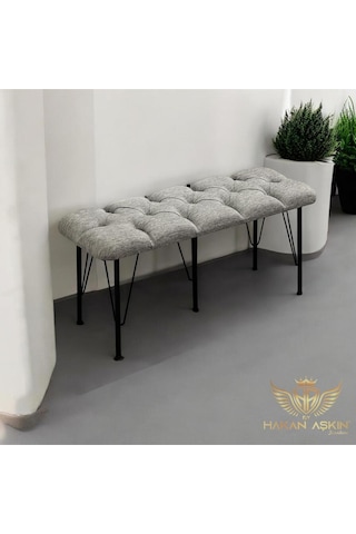 By Hakan Aşkın Metal 5 Ayaklı Keten Kumaş Puf & Bench Gri 2024 Keten Gri